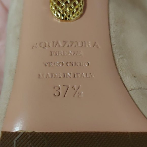 Authentic designer Aquazzura Sandy Pump Block Heel Suede Bows tan beige  7.5 - Picture 8 of 10